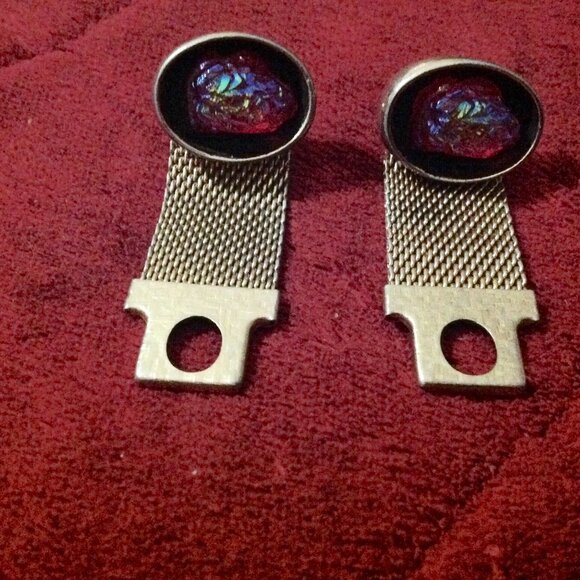 Rare Vintage Mesh Wrap Around Gold Toned Red Aurora Borealis Lucite Nugget Cuffl - Picture 4 of 6